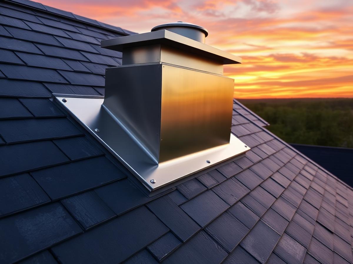Solin en zinc et sortie de toit sur une toiture en ardoise